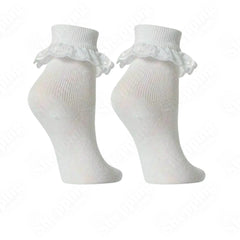6 Pairs Lace Socks for Girls - Kids Frilly White Ankle Socks School All Sizes 365shopping.co.uk