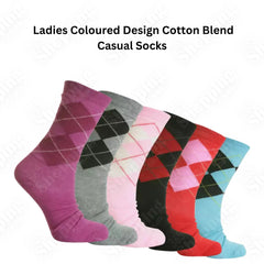 6 Pairs Ladies Designer Socks Cotton Blend Coloured Socks for Women Casual Socks Size UK 4-7 365shopping.co.uk