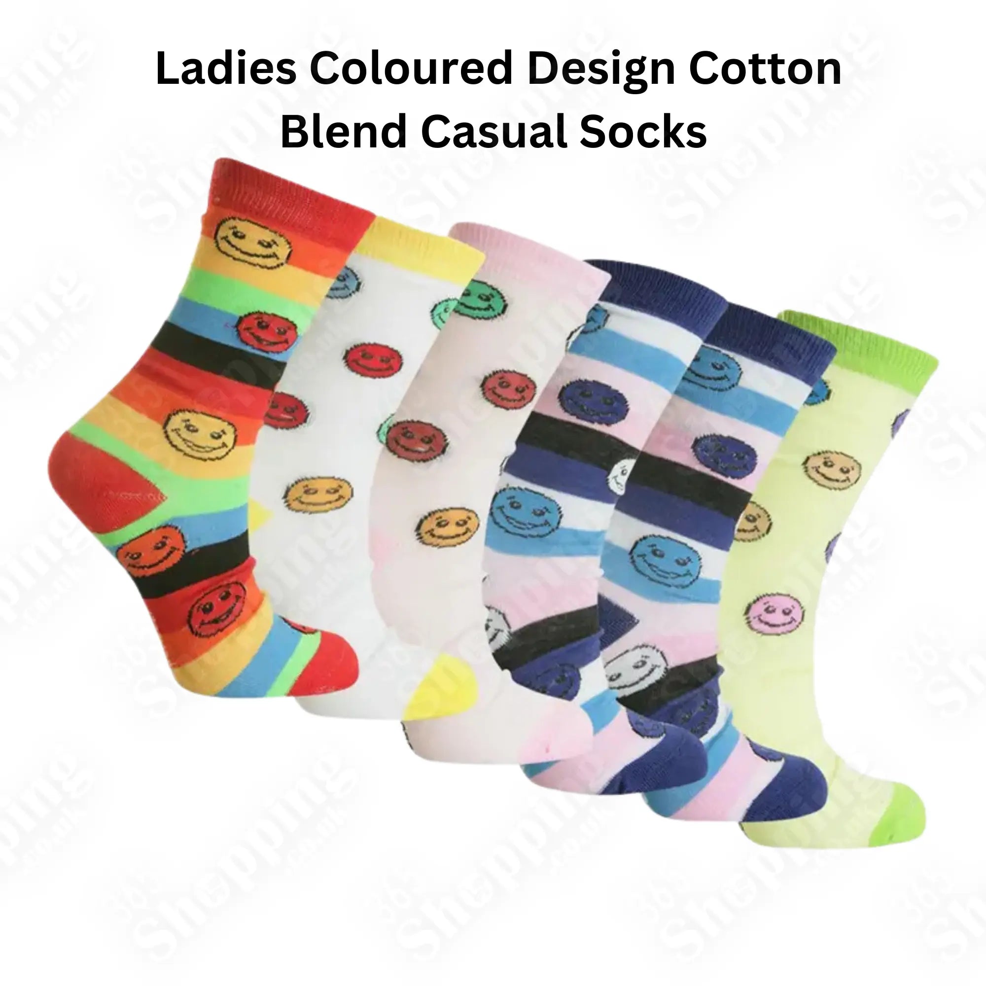 Ladies Coloured Socks Cotton Blend Women Socks for Casual Use 6 Pairs Size UK 4-7 365shopping.co.uk