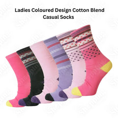 6 Pairs Ladies Coloured Socks Cotton Blend Designer Socks for Women Casual Socks Size UK 4-7 365shopping.co.uk