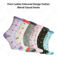 Ladies Coloured Socks Cotton Blend Designer 6 Pairs Socks for Women Casual Socks Size UK 4-7 365shopping.co.uk