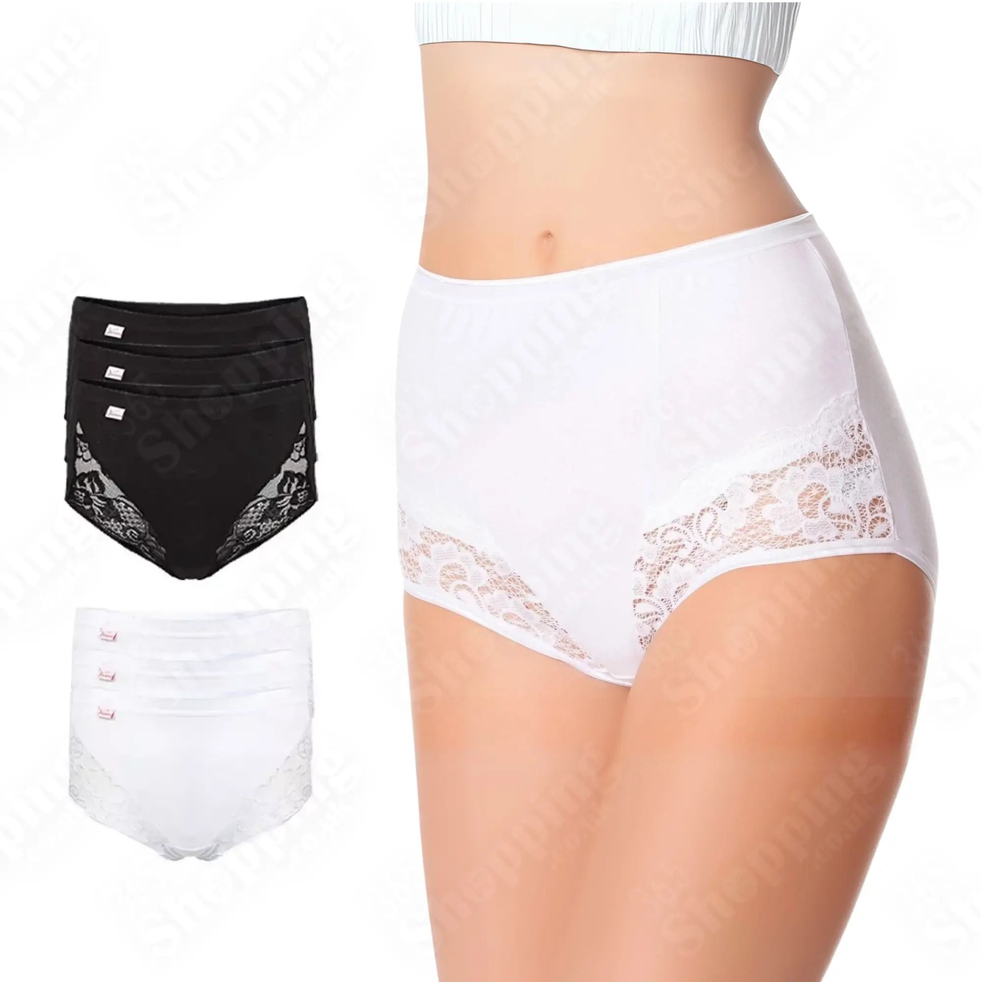 Cotton Rich Pack of 3 and 6 Ladies Briefs Lace Maxi Adults Women Knickers Pants Underwear 365shopping.co.uk