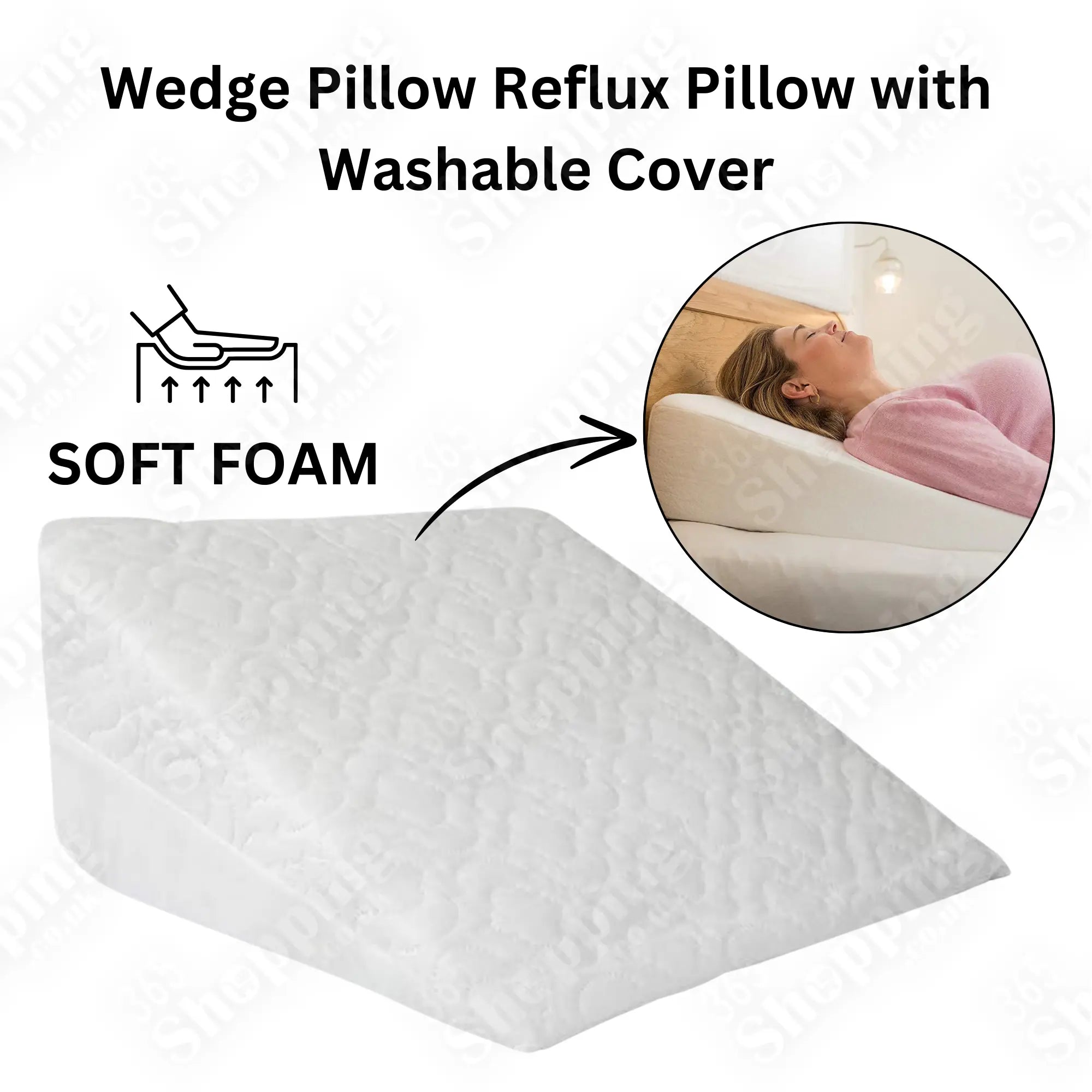 Wedge Pillow Orthopedic Acid Reflux Pillow for Back Pain Soft Support Foam with Washable Cover 365shopping.co.uk