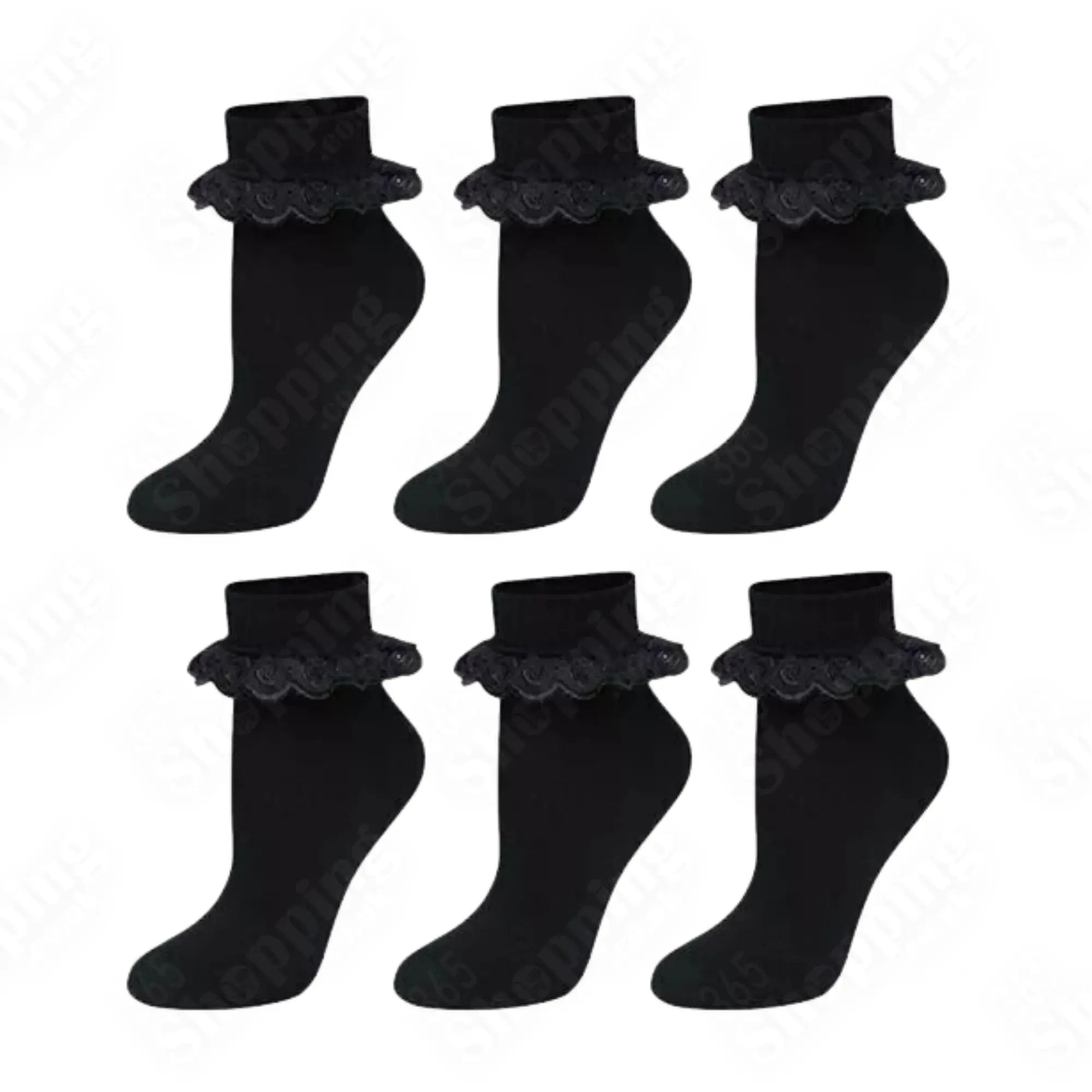 Girls Lace Socks 6 Pairs Kids Frilly Black Ankle Socks School All Sizes 365shopping.co.uk