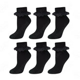 Girls Lace Socks 6 Pairs Kids Frilly Black Ankle Socks School All Sizes 365shopping.co.uk