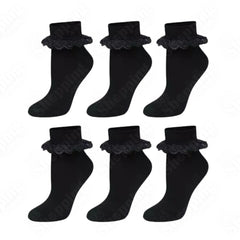 Girls Lace Socks 6 Pairs Kids Frilly Black Ankle Socks School All Sizes 365shopping.co.uk