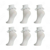 6 Pairs Lace Socks for Girls - Kids Frilly White Ankle Socks School All Sizes 365shopping.co.uk