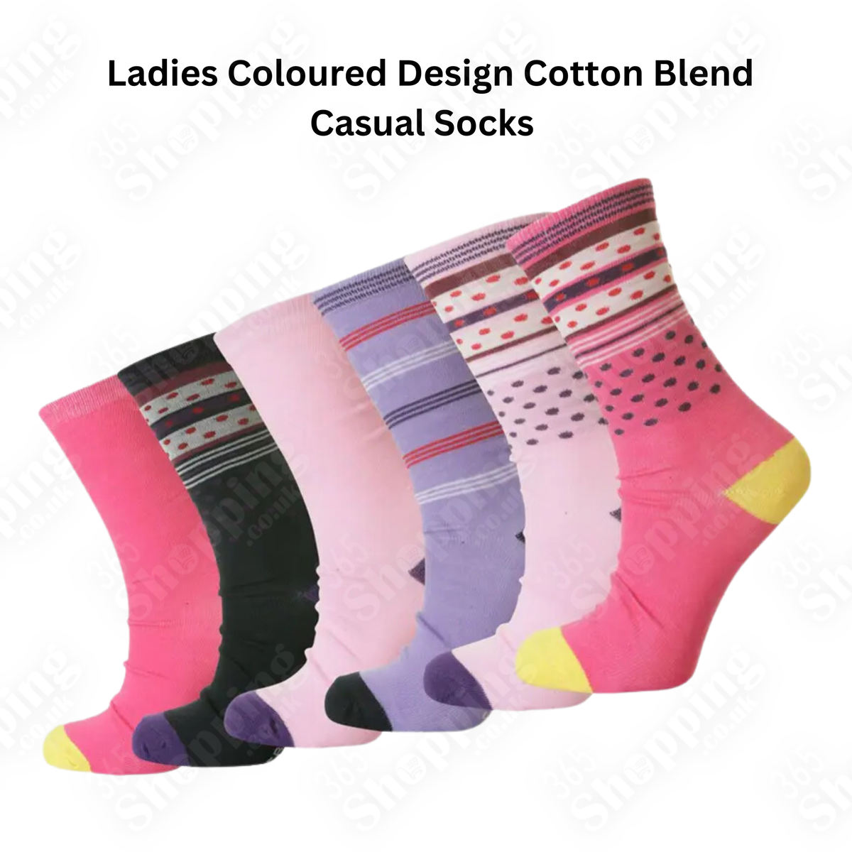 6 Pairs Ladies Coloured Socks Cotton Blend Designer Socks for Women Casual Socks Size UK 4-7