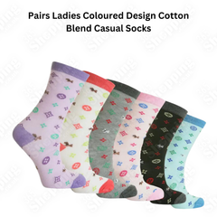 Ladies Coloured Socks Cotton Blend Designer 6 Pairs Socks for Women Casual Socks Size UK 4-7