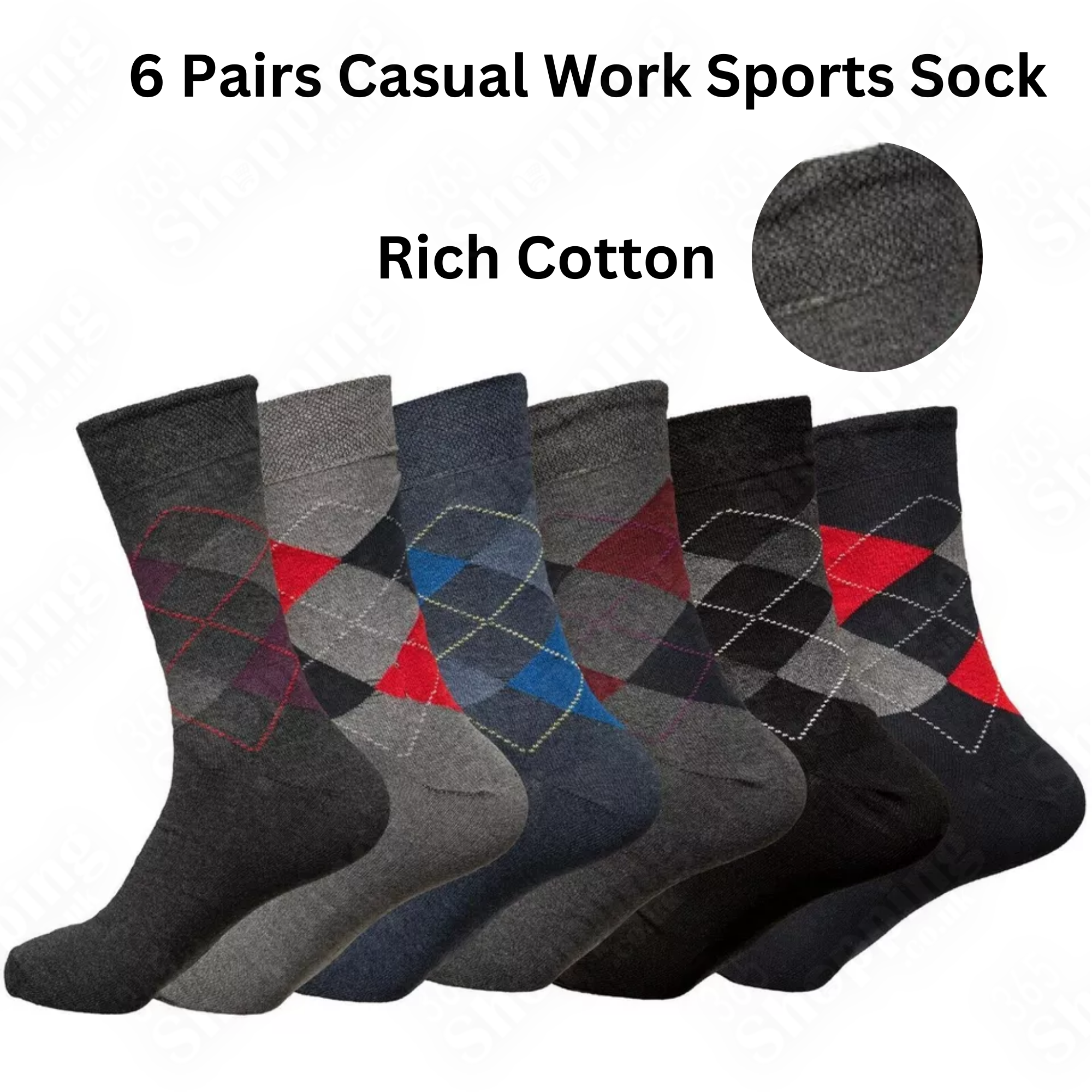 Men's Socks Designer Socks 6 Pairs Cotton Rich Casual Socks Work Socks Size UK 6-11