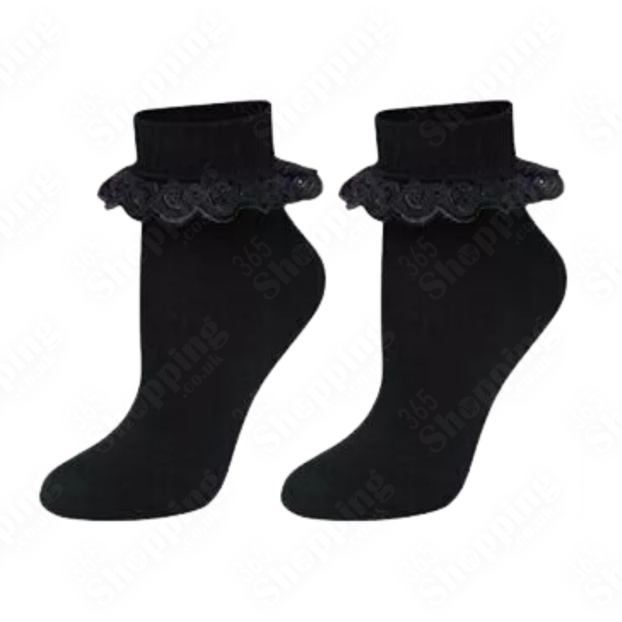 Girls Lace Socks 6 Pairs Kids Frilly Black Ankle Socks School All Sizes