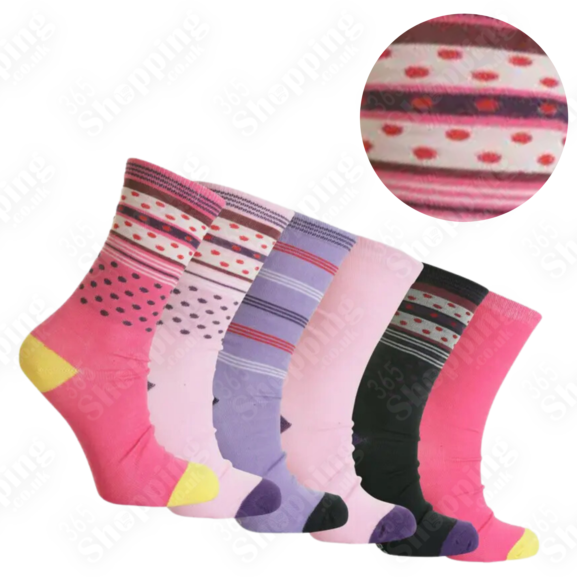 6 Pairs Ladies Coloured Socks Cotton Blend Designer Socks for Women Casual Socks Size UK 4-7