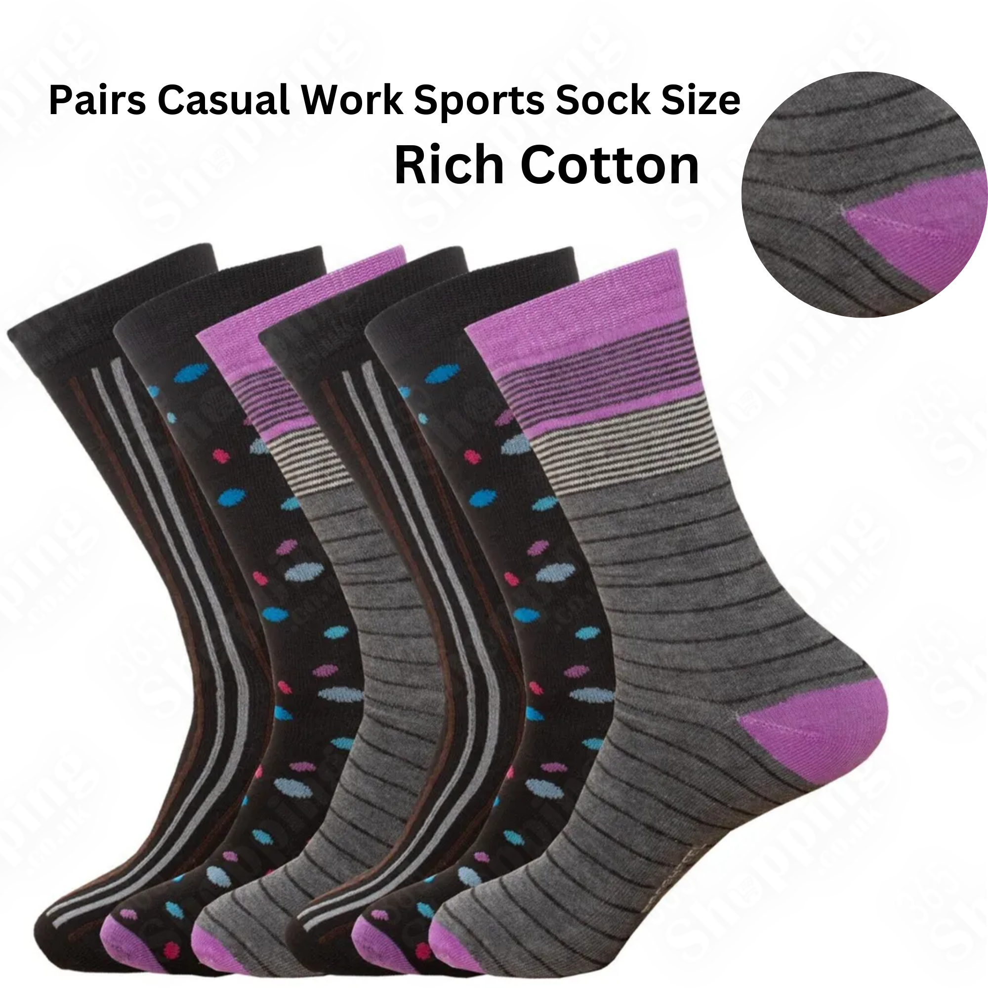 Designer Men's Socks 6 Pairs Cotton Rich Casual Socks Work Socks Size UK 6-11