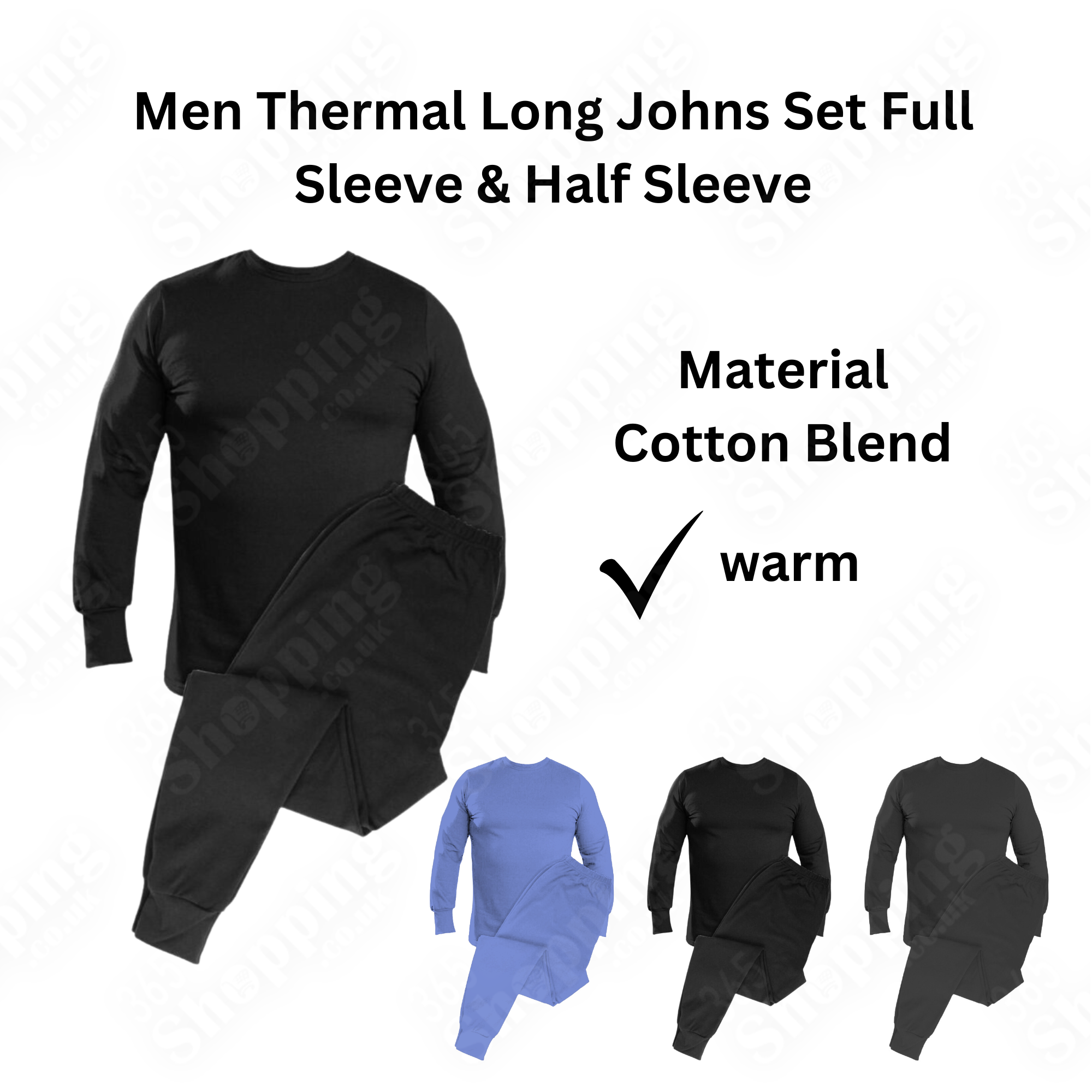 Men Thermal Long Johns Full Set-Half & Full Sleeve Top T Shirt & Bottom Trouser