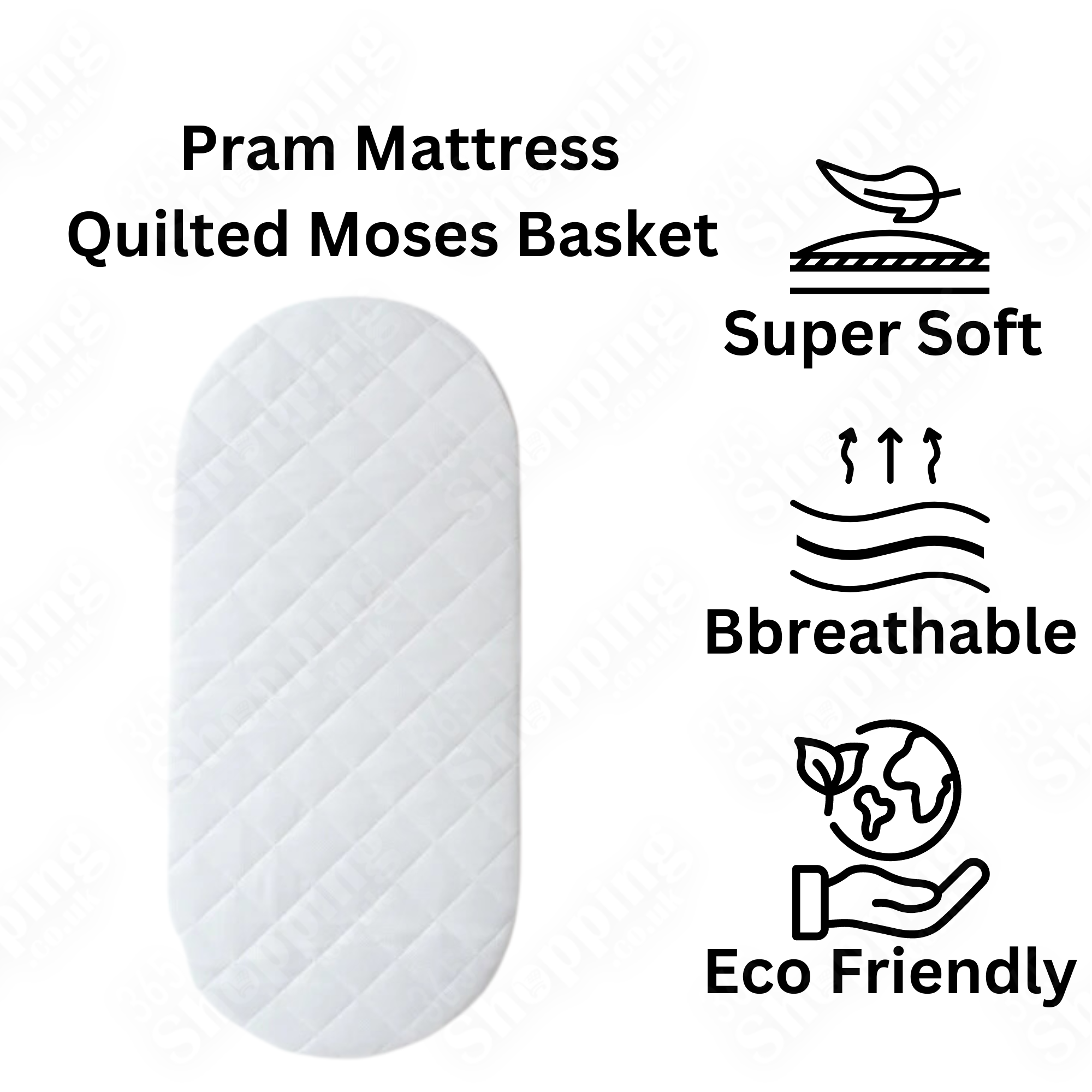 Pram Mattress Quilted Moses Basket Mattress Soft & Breathable Oval Shaped All UK Sizes