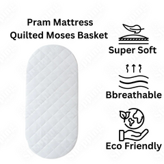 Pram Mattress Quilted Moses Basket Mattress Soft & Breathable Oval Shaped All UK Sizes