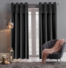 Crushed Velvet Eyelet Curtains Pair - Faux Silk, Fully Lined, Ring Top - UK Sizes