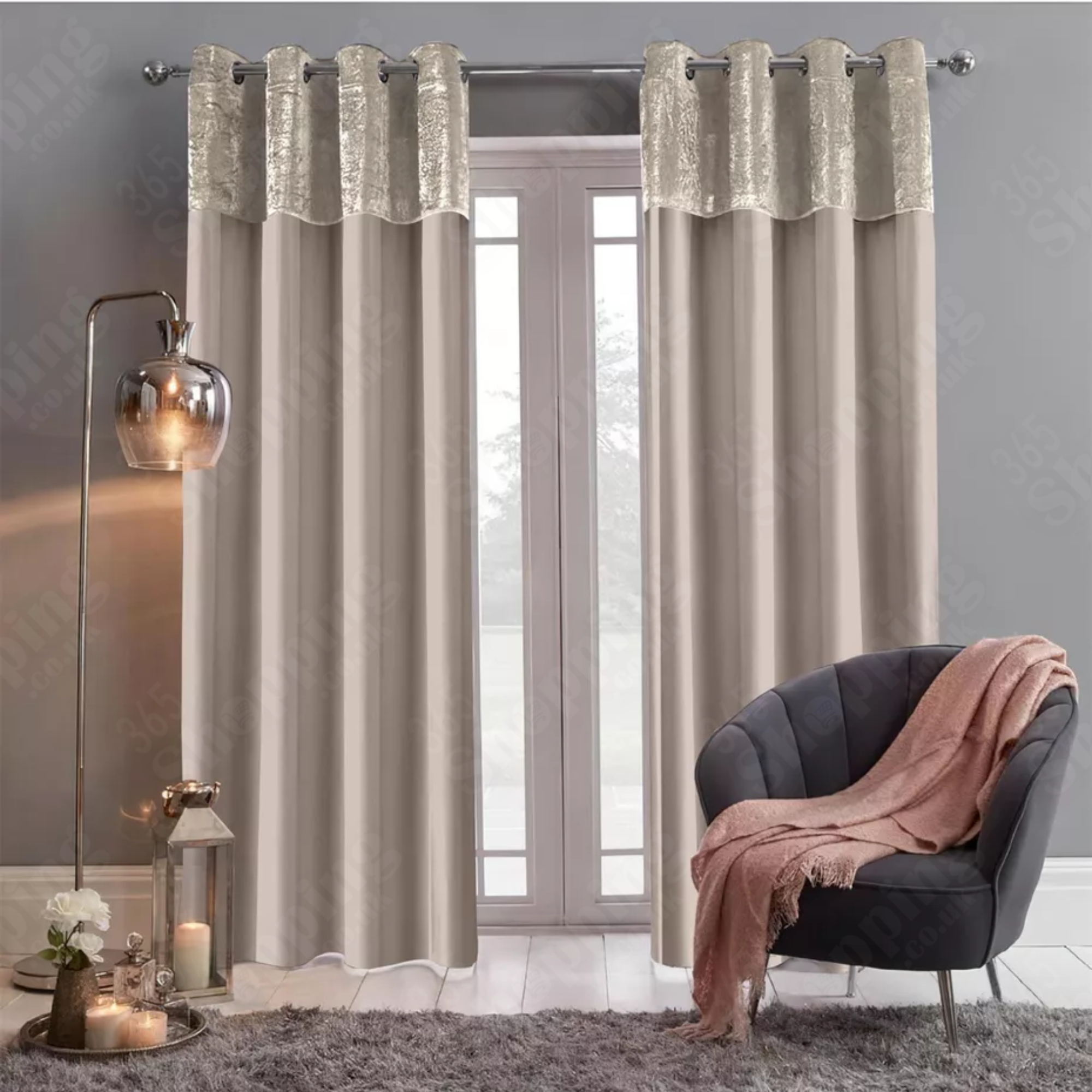 Crushed Velvet Eyelet Curtains Pair - Faux Silk, Fully Lined, Ring Top - UK Sizes