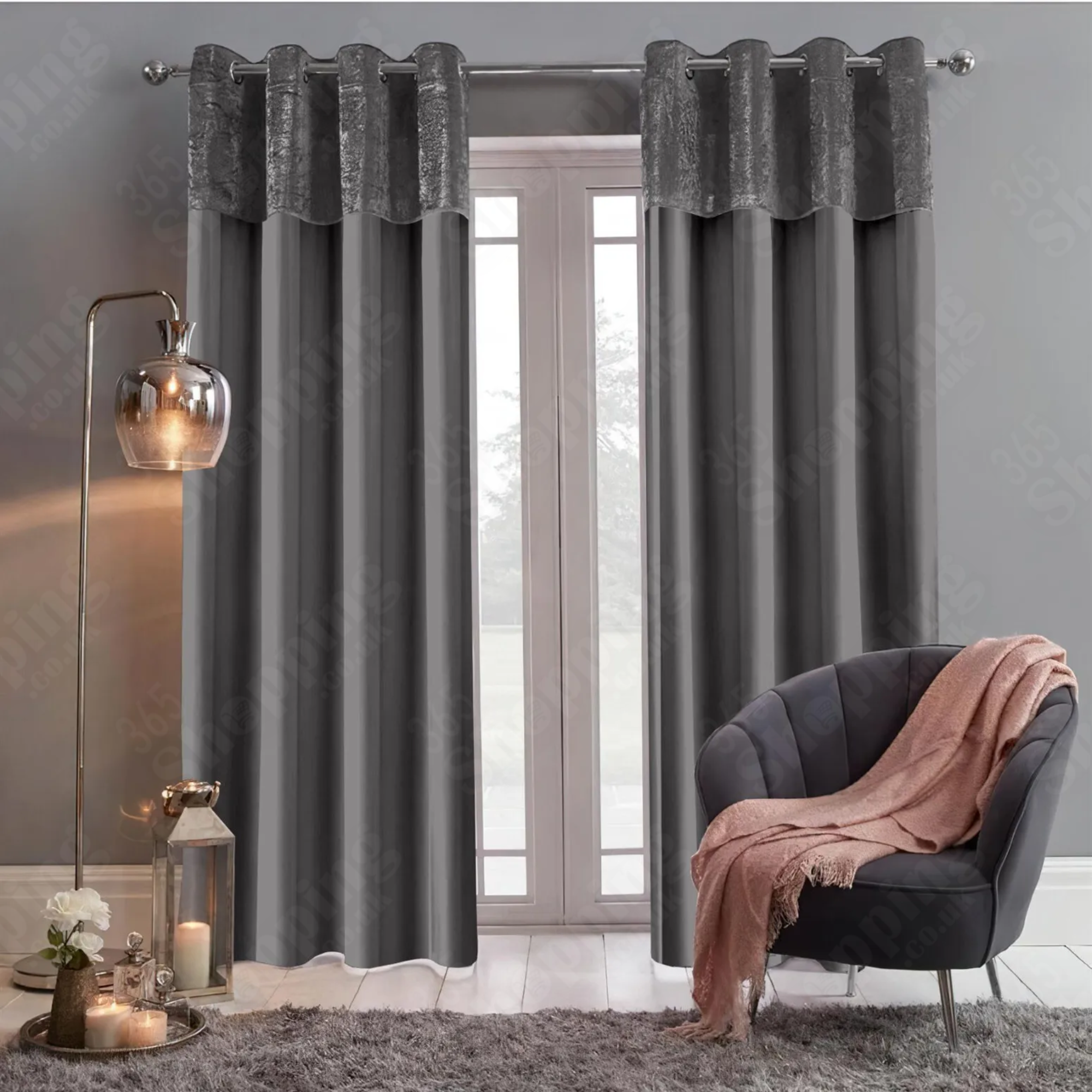 Crushed Velvet Eyelet Curtains Pair - Faux Silk, Fully Lined, Ring Top - UK Sizes