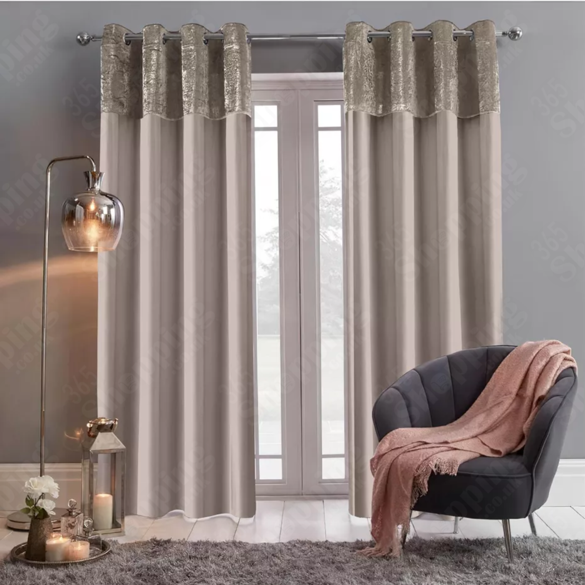 Crushed Velvet Eyelet Curtains Pair - Faux Silk, Fully Lined, Ring Top - UK Sizes