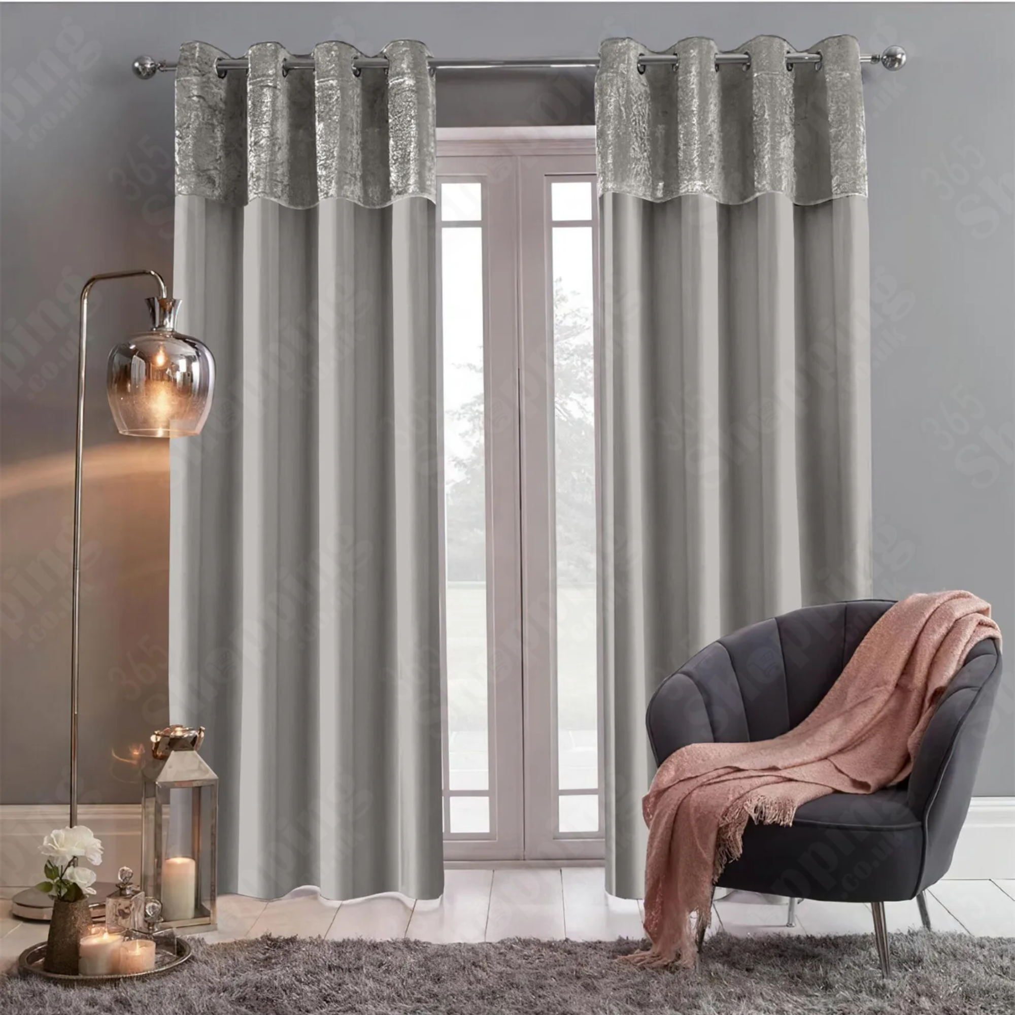 Crushed Velvet Eyelet Curtains Pair - Faux Silk, Fully Lined, Ring Top - UK Sizes