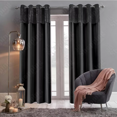 Crushed Velvet Eyelet Curtains Pair - Faux Silk, Fully Lined, Ring Top - UK Sizes