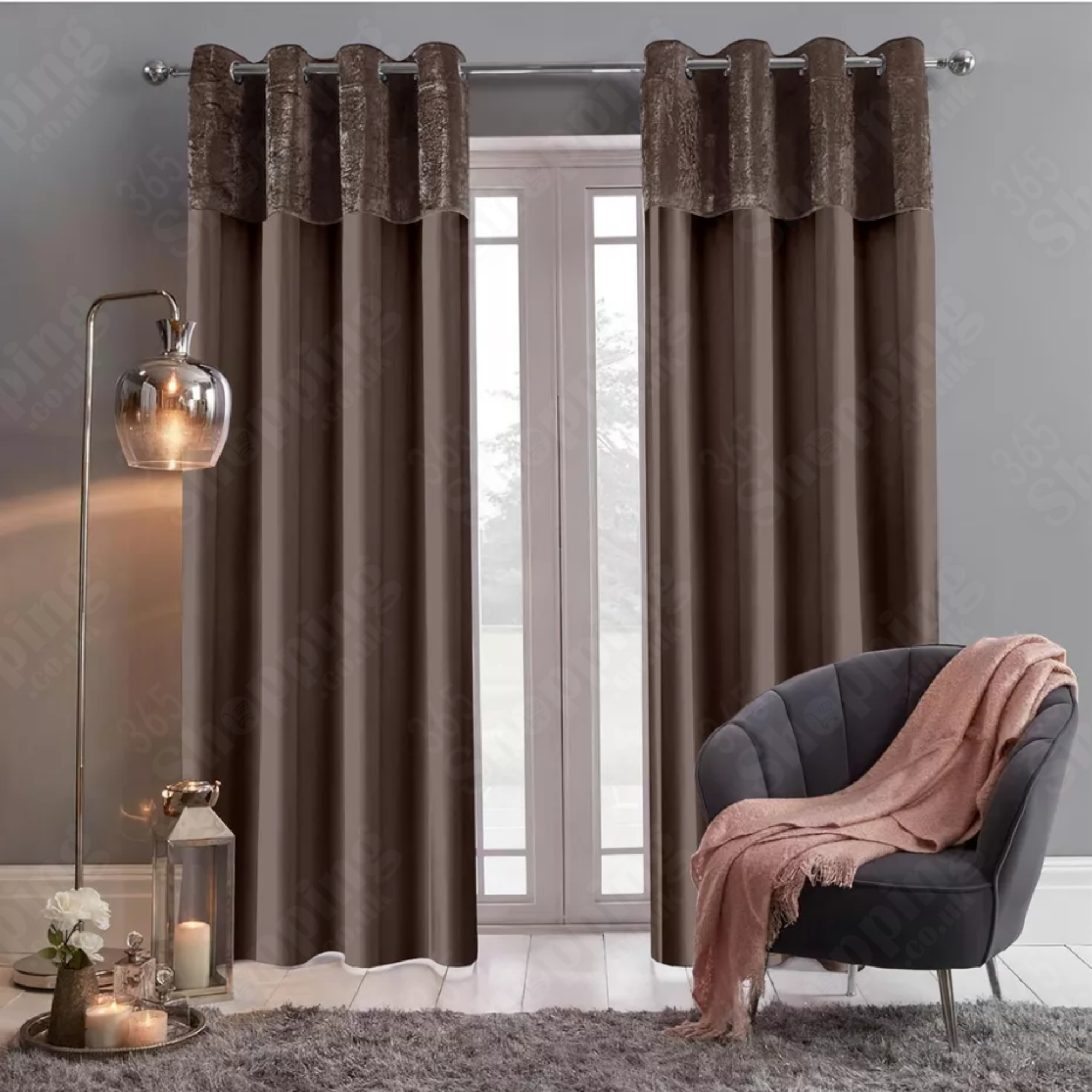 Crushed Velvet Eyelet Curtains Pair - Faux Silk, Fully Lined, Ring Top - UK Sizes