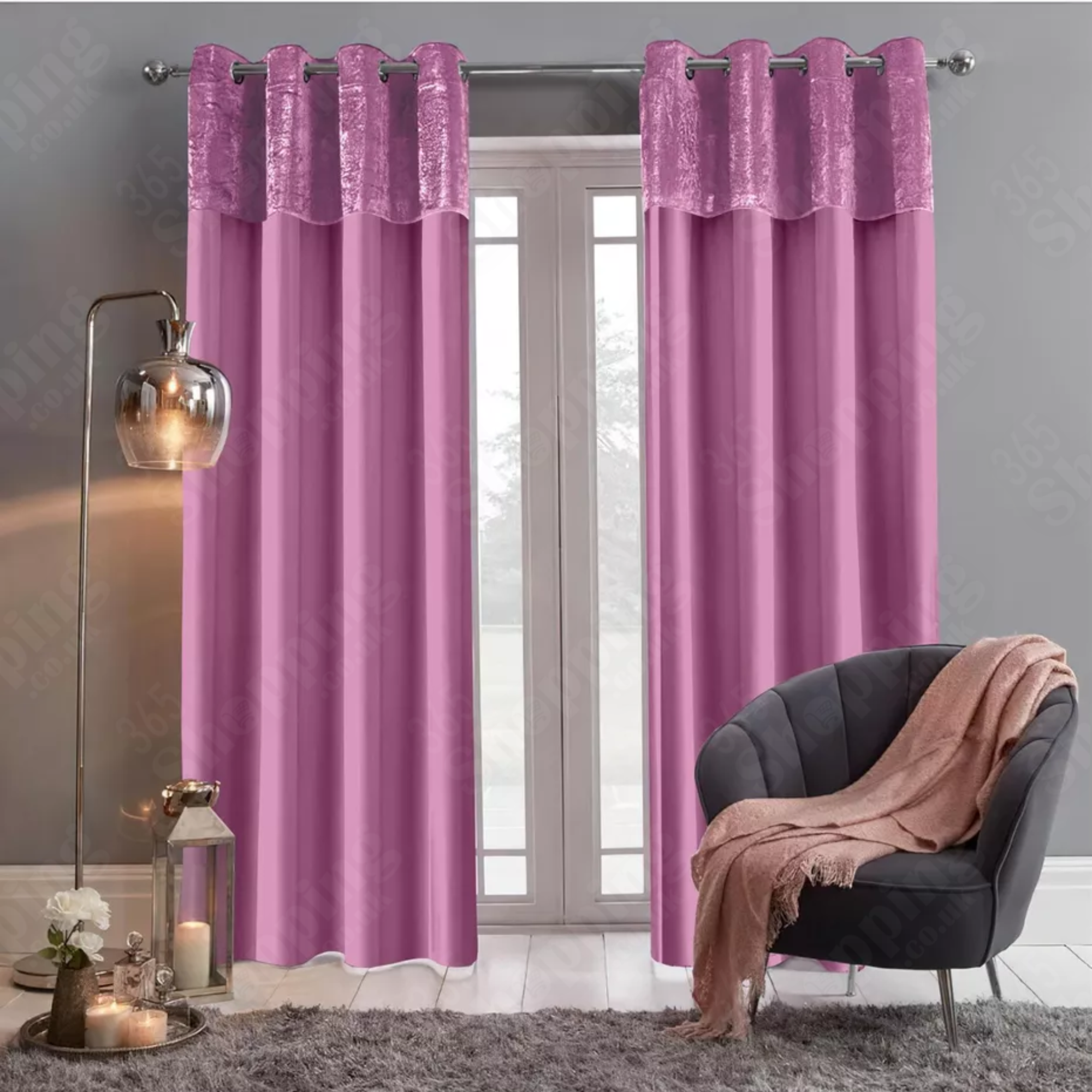 Crushed Velvet Eyelet Curtains Pair - Faux Silk, Fully Lined, Ring Top - UK Sizes