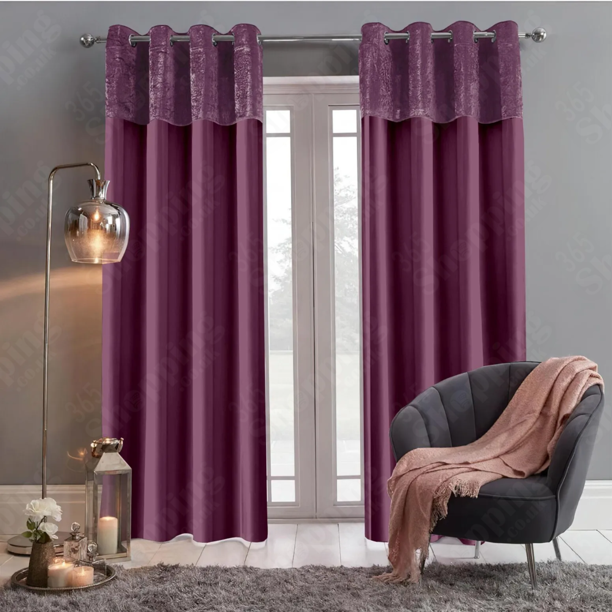 Crushed Velvet Eyelet Curtains Pair - Faux Silk, Fully Lined, Ring Top - UK Sizes