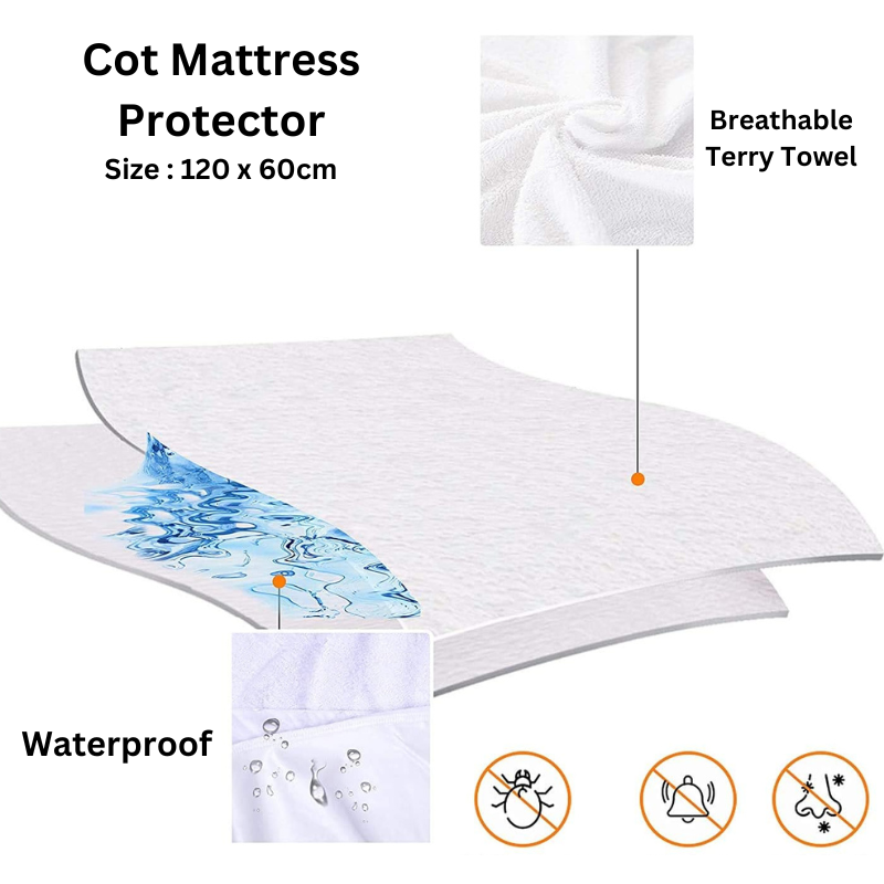 Cot Mattress Protector 120x60cm Waterproof-Breathable Terry Crib Mattress Cover